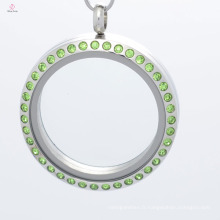 Mode 30mm rond en acier inoxydable aimant flottant mémoire verre charme médaillons bijoux avec cristal vert